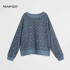 MANGO BLUE LEOPARD PRINTED ORGANIC COTTON SWEATSHIRT
