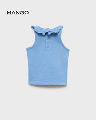 MANGO BLUE RUFFLE NECK T-SHIRT