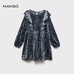 MANGO BLUE RUFFLED VELVET DRESS 77059236
