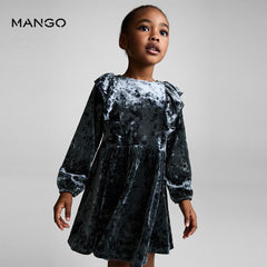 MANGO BLUE RUFFLED VELVET DRESS 77059236