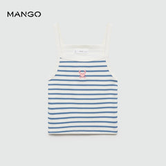 MANGO BLUE SALTY STRIPED STRAP CROPPED TOP