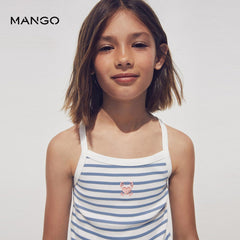 MANGO BLUE SALTY STRIPED STRAP CROPPED TOP