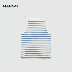 MANGO BLUE SALTY STRIPED STRAP CROPPED TOP