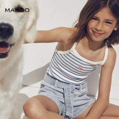 MANGO BLUE SALTY STRIPED STRAP CROPPED TOP
