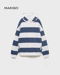 MANGO BLUE STRIPED HOODED SWEATSHIRT