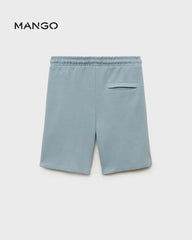 MANGO BLUE TEXTURED ELASTIC WAIST BERMUDA SHORTS