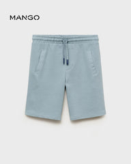 MANGO BLUE TEXTURED ELASTIC WAIST BERMUDA SHORTS