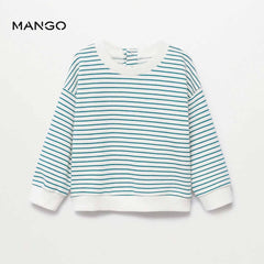 MANGO BOYS GREEN STRIPED COTTON BLEND SWEATSHIRT
