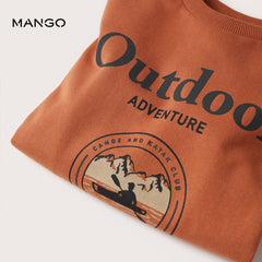 MANGO BROWN OUTDOOR PRINTED COTTON SWEATSHIRT