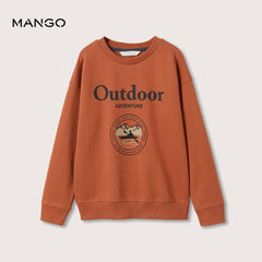 MANGO BROWN OUTDOOR PRINTED COTTON SWEATSHIRT
