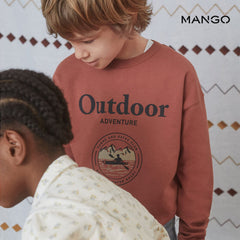 MANGO BROWN OUTDOOR PRINTED COTTON SWEATSHIRT