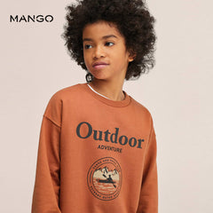 MANGO BROWN OUTDOOR PRINTED COTTON SWEATSHIRT
