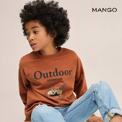 MANGO BROWN OUTDOOR PRINTED COTTON SWEATSHIRT