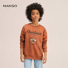 MANGO BROWN OUTDOOR PRINTED COTTON SWEATSHIRT