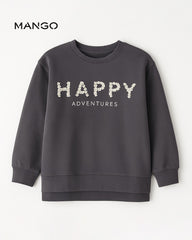 MANGO CHARCOAL HAPPY PRINTED SWEATSHIRT