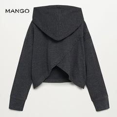 MANGO CHARCOAL HOODED DROP SHOULDER COTTON T-SHIRT