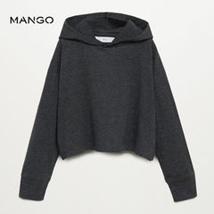 MANGO CHARCOAL HOODED DROP SHOULDER COTTON T-SHIRT