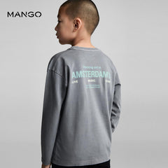 MANGO CHARCOAL PRINTED COTTON BLEND T-SHIRT