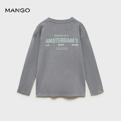 MANGO CHARCOAL PRINTED COTTON BLEND T-SHIRT
