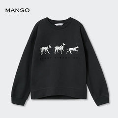 MANGO CHARCOAL READY STEADY PRINTED COTTON SWEATSHIRT