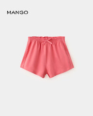 MANGO CORAL RED COTTON SHORTS WITH TIE