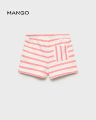MANGO CORAL RED STRIPED SHORTS WITH RUFFLE POCKETS