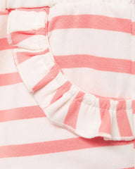 MANGO CORAL RED STRIPED SHORTS WITH RUFFLE POCKETS
