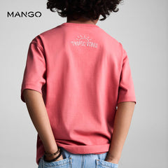 MANGO CORAL RED SURF PRINTED T-SHIRT