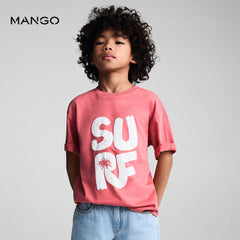 MANGO CORAL RED SURF PRINTED T-SHIRT