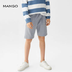 MANGO LIGHT GREY COTTON SHORTS WITH ELASTIC WAIST 47087836