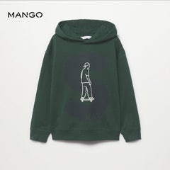 MANGO DARK GREEN SKATE PRINTED HOODIE 4756