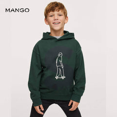 MANGO DARK GREEN SKATE PRINTED HOODIE 4756