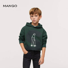 MANGO DARK GREEN SKATE PRINTED HOODIE 4756