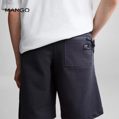 MANGO DARK NAVY ELASTIC WAIST BERMUDA SHORTS