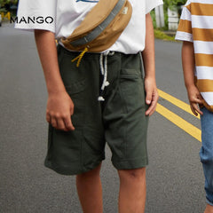 MANGO GREEN DRAWSTRING BERMUDA SHORTS