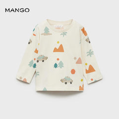 MANGO ECRU PRINTED COTTON T-SHIRT