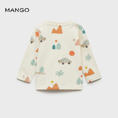 MANGO ECRU PRINTED COTTON T-SHIRT
