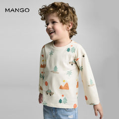MANGO ECRU PRINTED COTTON T-SHIRT