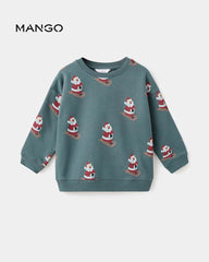 MANGO FOREST GREEN CHRISTMAS PRINT FLEECE SWEATSHIRT