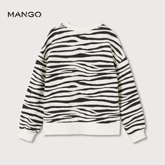 MANGO GIRLS OFF WHITE ZEBRA PRINT COTTON SWEATSHIRT