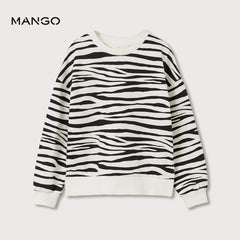 MANGO GIRLS OFF WHITE ZEBRA PRINT COTTON SWEATSHIRT