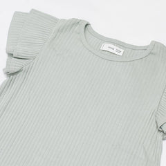 MANGO GREEN FRILL SLEEVE KNITTED TOP