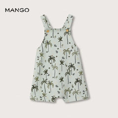 MANGO GREEN PRINTED COTTON DUNGAREE FOR BOYS