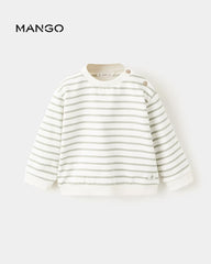 MANGO GREEN STRIPED COTTON BLEND SWEATSHIRT