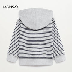 MANGO GREY AND BLACK STRIPED HOODED JACKET