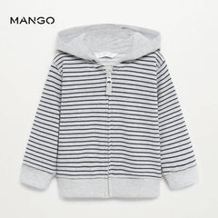 MANGO GREY AND BLACK STRIPED HOODED JACKET
