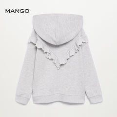 MANGO GREY RUFFLED HOODED SWEATSHIRT