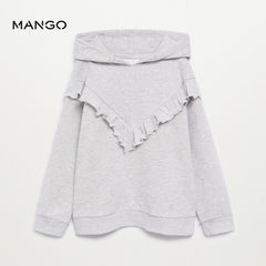 MANGO GREY RUFFLED HOODED SWEATSHIRT