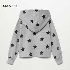 MANGO GREY STARS PRINTED HOODED SWEATSHIRT