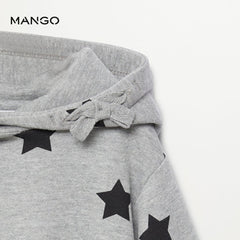 MANGO GREY STARS PRINTED HOODED SWEATSHIRT